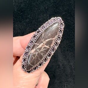 Marquise Ring Cappuccino Jasper 925 Handmade Ring of US Size 8